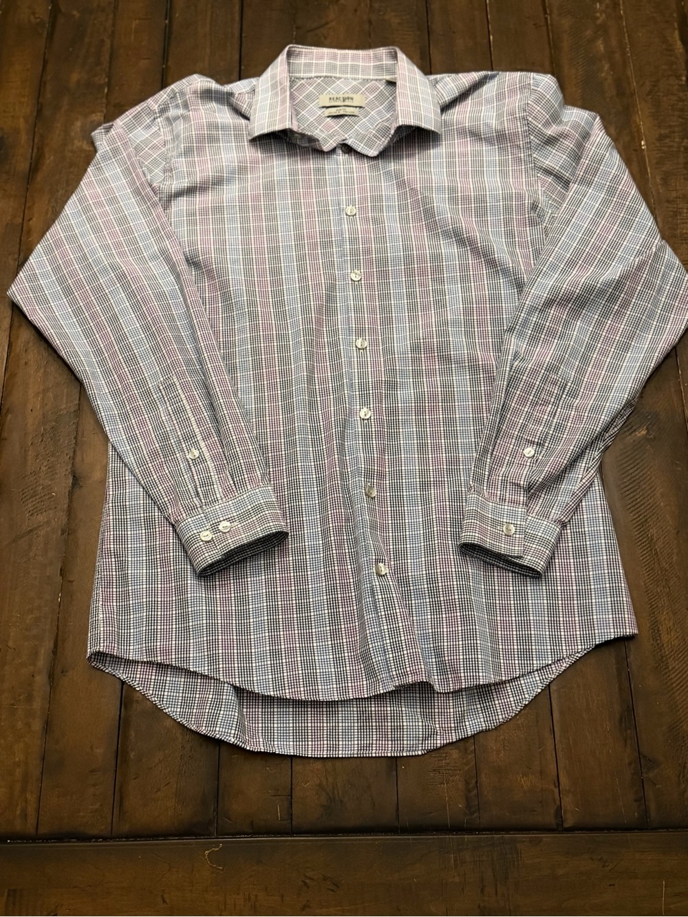 Kenneth Cole Reaction Plaid Dress Shirt Slim Fit 16/34-35